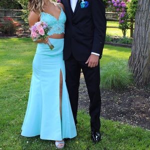 Sherri hill aqua blue prom dress